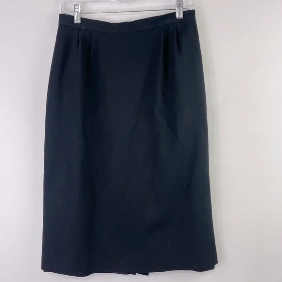 Vintage Anne Klein Black Wool Pencil Skirt w/ Pockets Dark Academia - Picture 2 of 6